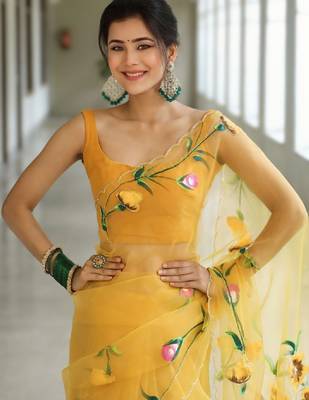 Floral embroidered organza kanjeevaram saree 2