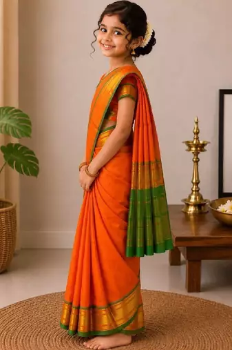Girls embroidered kanjeevaram saree