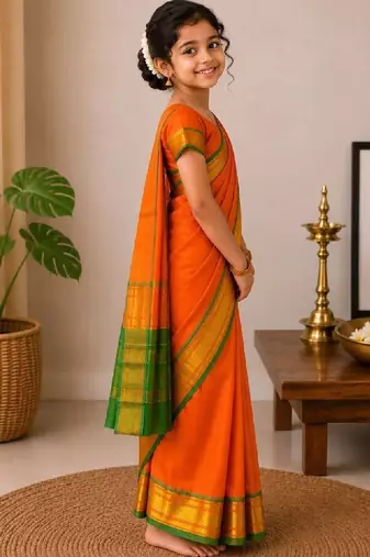 Girls embroidered kanjeevaram saree