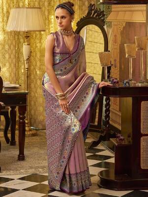Ethnic motifs zari tissue handloom kanjeevaram saree 1
