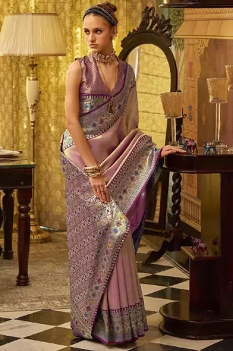 Ethnic motifs zari tissue handloom kanjeevaram saree