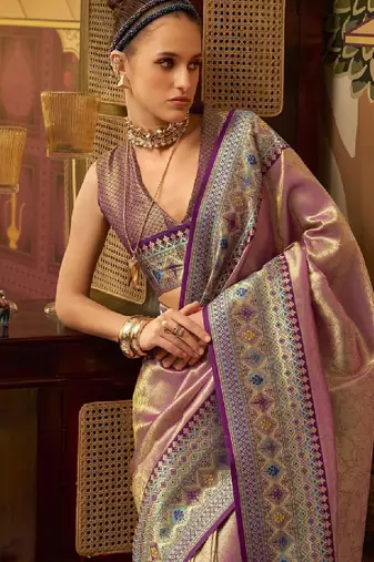 Ethnic motifs zari tissue handloom kanjeevaram saree