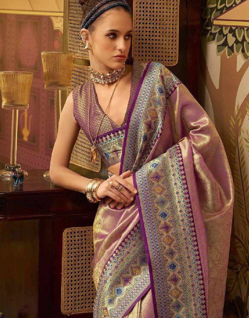 Ethnic motifs zari tissue handloom kanjeevaram saree