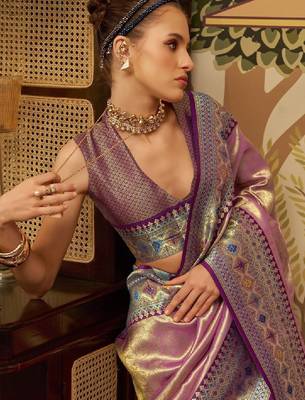 Ethnic motifs zari tissue handloom kanjeevaram saree 3