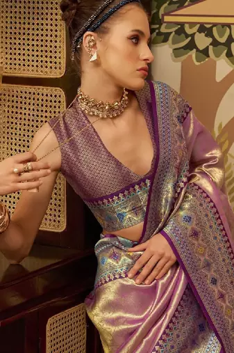 Ethnic motifs zari tissue handloom kanjeevaram saree