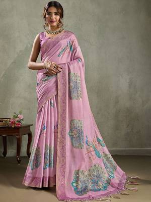 Ethnic motifs printed aari work tissue kanjeevaram saree 1