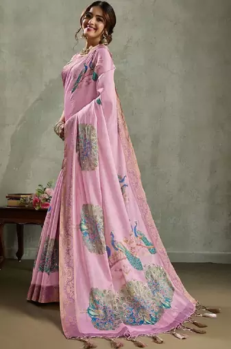 Ethnic motifs printed aari work tissue kanjeevaram saree