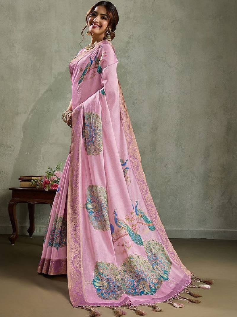 Ethnic motifs printed aari work tissue kanjeevaram saree