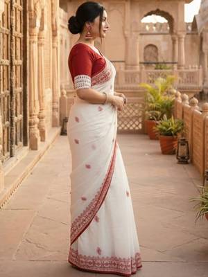 Ethnic motifs embroidered kanjeevaram saree 1