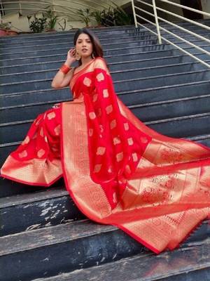 Woven design zari art silk handloom kanjeevaram saree 1