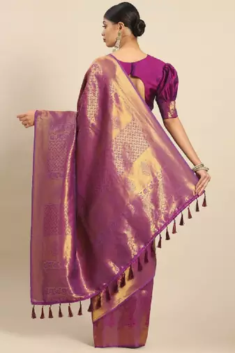 Ethnic motifs zari silk blend kanjeevaram saree