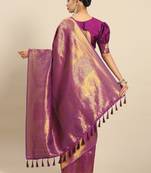 Ethnic motifs zari silk blend kanjeevaram saree