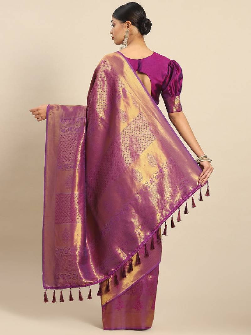 Ethnic motifs zari silk blend kanjeevaram saree