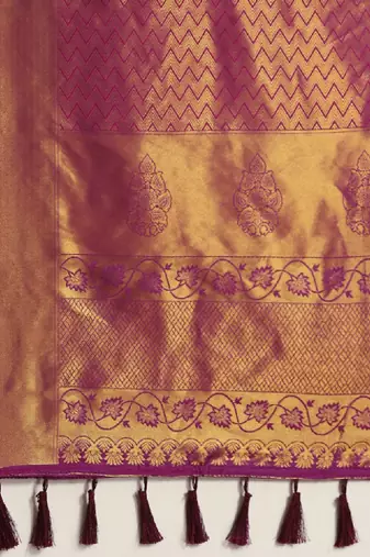 Ethnic motifs zari silk blend kanjeevaram saree