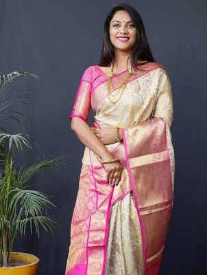 Woven design zari silk cotton kanjeevaram saree 1