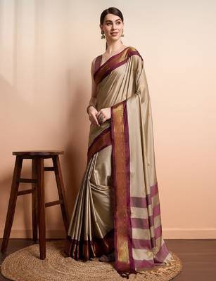 Ethnic motifs woven design zari kanjeevaram silk saree 1
