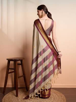 Ethnic motifs woven design zari kanjeevaram silk saree 2