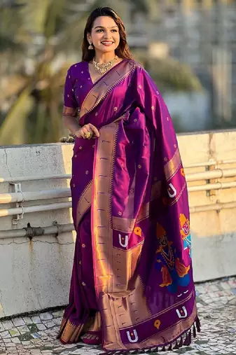 Ethnic motifs woven design kanjeevaram saree