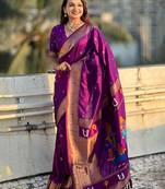 Ethnic motifs woven design kanjeevaram saree