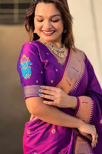 Ethnic motifs woven design kanjeevaram saree