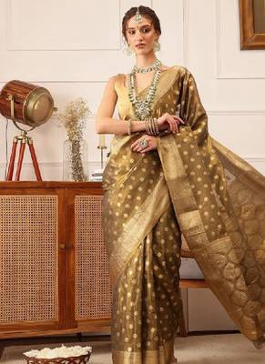 Woven design zari tissue kanjeevaram saree 1
