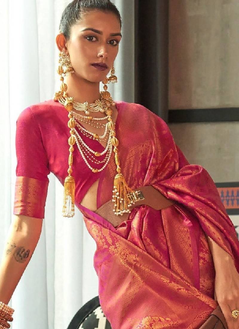 Woven design zari silk blend kanjeevaram saree