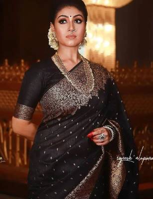 Ethnic motifs woven design zari kanjeevaram saree 1