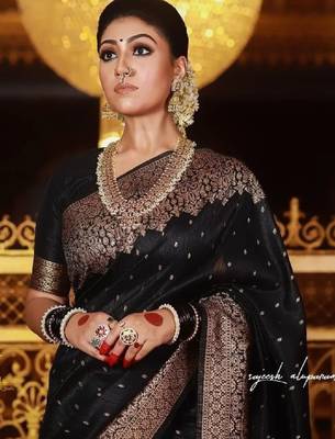 Ethnic motifs woven design zari kanjeevaram saree 2