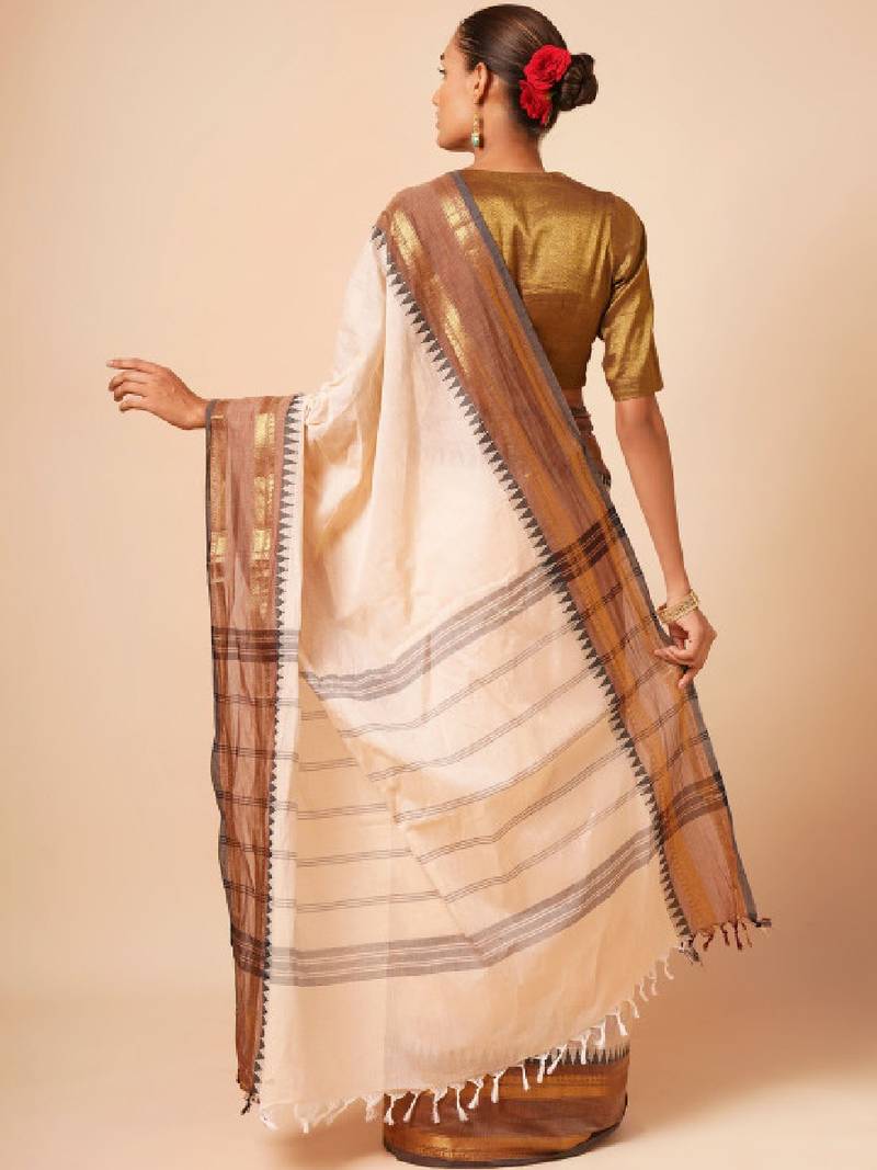 Woven design zari pure cotton handloom kanjeevaram saree