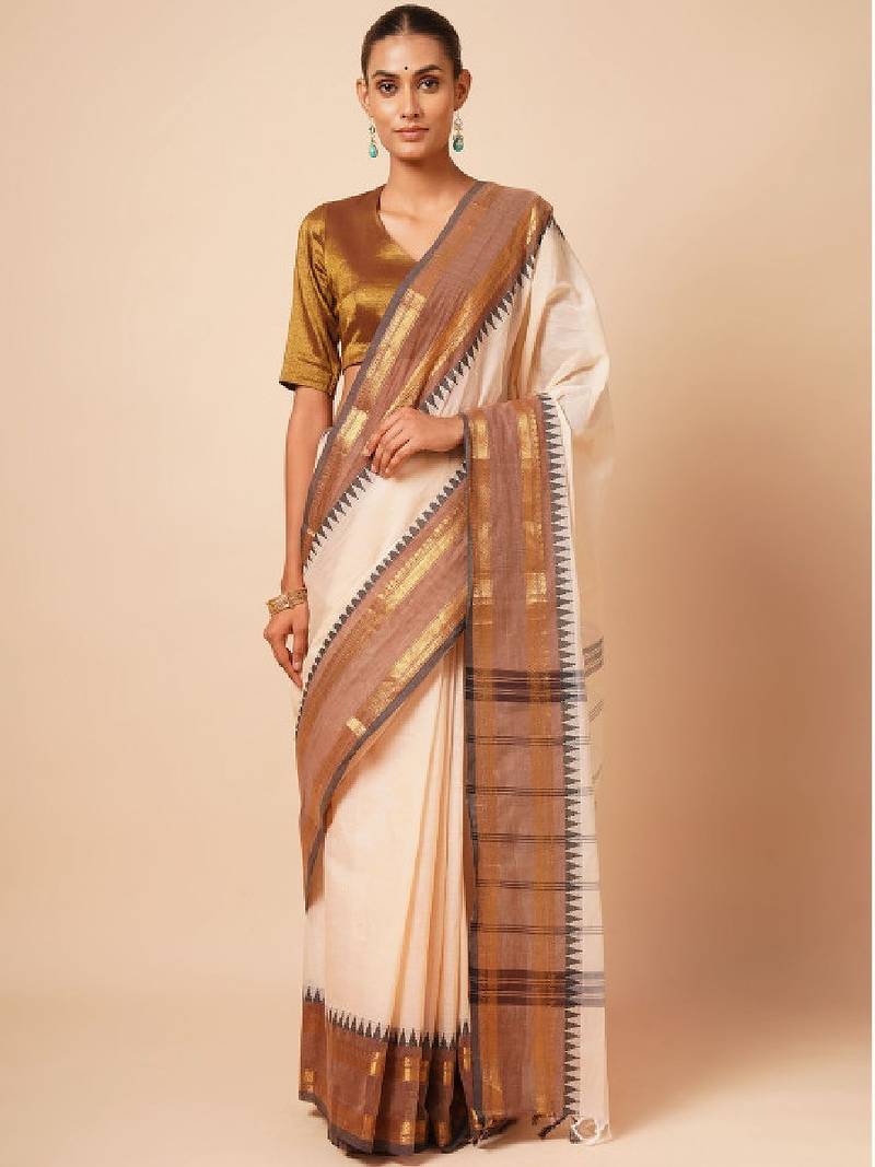Woven design zari pure cotton handloom kanjeevaram saree