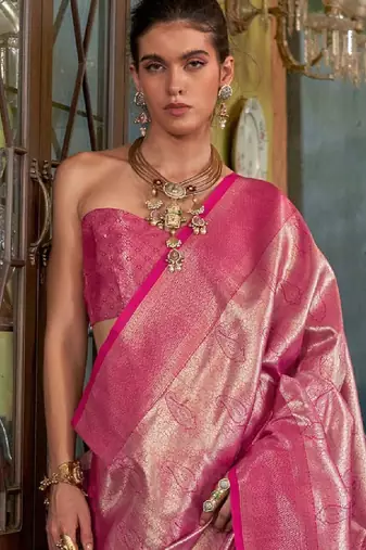 Ethnic motifs woven design zari kanjeevaram saree