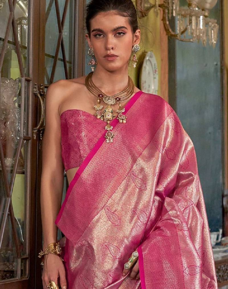 Ethnic motifs woven design zari kanjeevaram saree