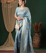 Ethnic motifs zari pure georgette kanjeevaram saree