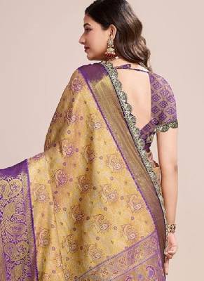 Ethnic motifs zari silk blend kanjeevaram saree 2