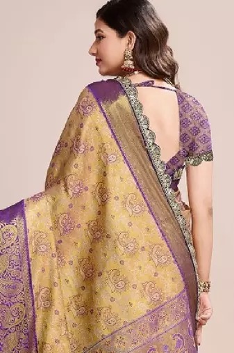 Ethnic motifs zari silk blend kanjeevaram saree