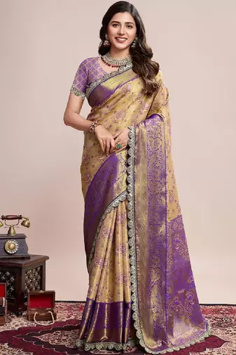 Ethnic motifs zari silk blend kanjeevaram saree