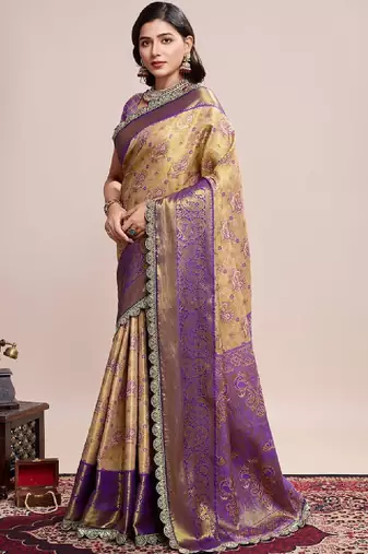 Ethnic motifs zari silk blend kanjeevaram saree