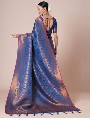 Ethnic motifs woven design kanjeevaram saree with blouse piece 1