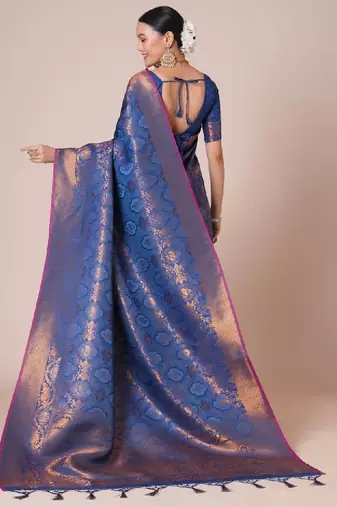 Ethnic motifs woven design kanjeevaram saree with blouse piece