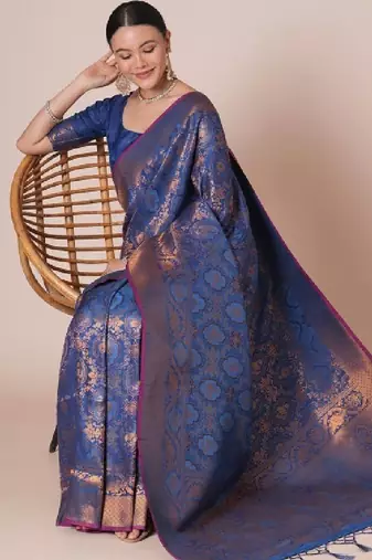 Ethnic motifs woven design kanjeevaram saree with blouse piece
