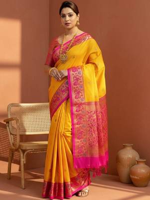 Ethnic motifs zari art silk kanjeevaram saree 1