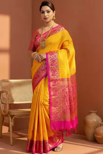 Ethnic motifs zari art silk kanjeevaram saree