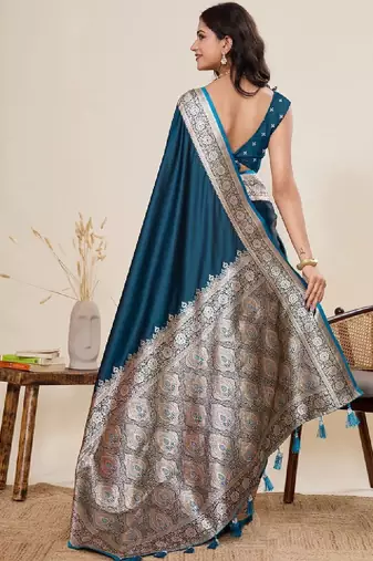 Ethnic motifs zari satin handloom kanjeevaram saree