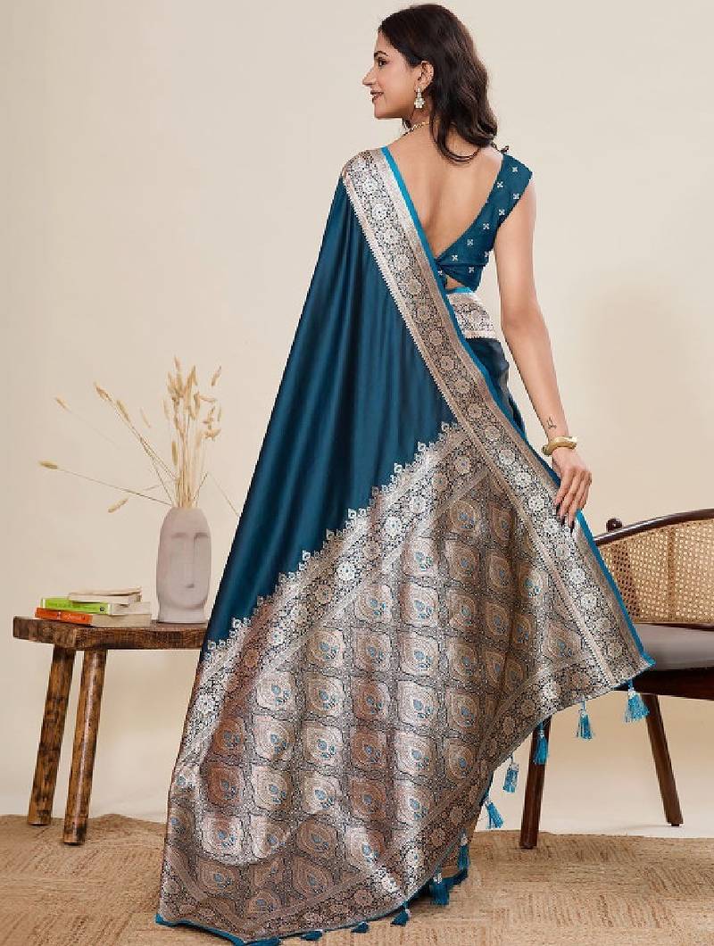 Ethnic motifs zari satin handloom kanjeevaram saree