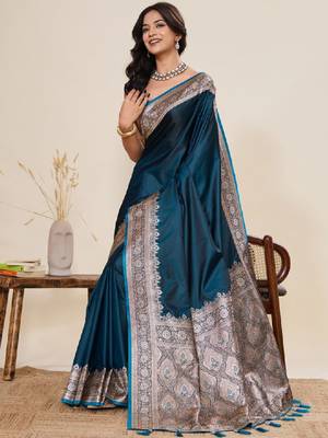 Ethnic motifs zari satin handloom kanjeevaram saree 1