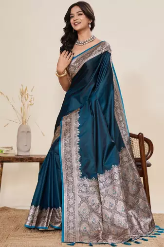 Ethnic motifs zari satin handloom kanjeevaram saree