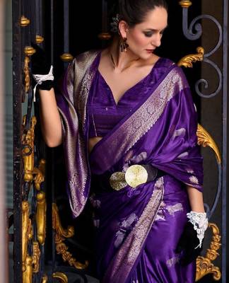 Ethnic motifs zari satin handloom kanjeevaram saree 1