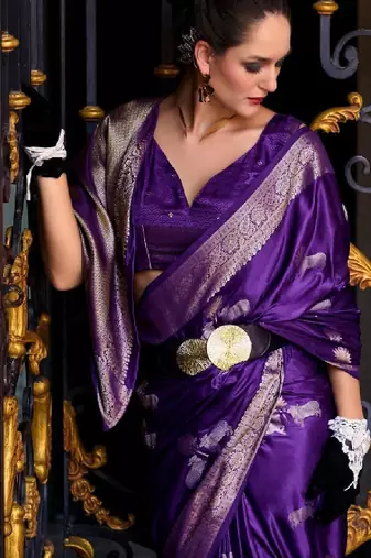 Ethnic motifs zari satin handloom kanjeevaram saree