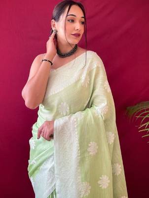 Woven design kanjeevaram saree with unstitched blouse piece 1