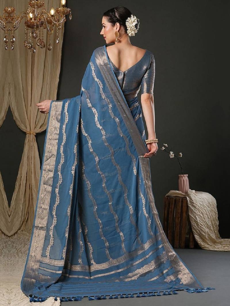 Woven design zari pure georgette kanjeevaram saree